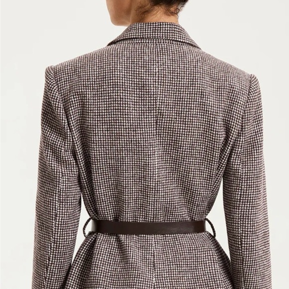 Commense Brown & White Houndstooth Belted Blazer Jacket - Picture 3 of 3
